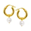 Allura 9k Yellow Gold Pearl Hoop Earrings