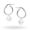 Allura Round Fresh Water Pearl Drop Hoop Earrings | Silver