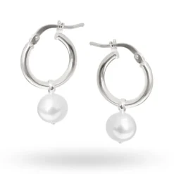 Allura Round Fresh Water Pearl Drop Hoop Earrings | Silver