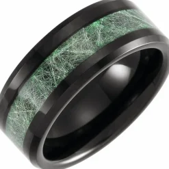 Black Tungsten Ring with Imitation Meteorite Inlay (W)