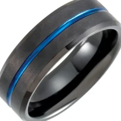 Black Tungsten with Blue PVD Grooved Band (U)