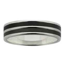 Black Zirconium & Sterling Silver 3 Band Ring