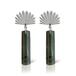 Boh Runga | Silver | Pounamu Piwakawaka Drop Earrings
