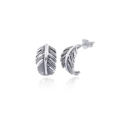 Celesti 'Floating' Feather Half Hoop Earrings | Silver