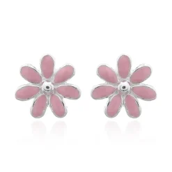 Charlie & Rose Pink Flower Stud Earrings | Silver | Enamel