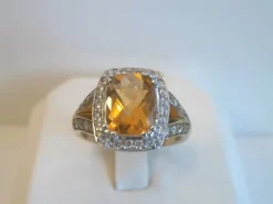 9ct Bitone 1.90ct Citrine & 0.43ct Diam Ring | Size M