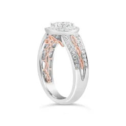 14ct Bitone Diamond Halo Cluster Ring