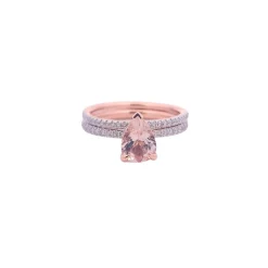 14ct Rose Gold Morganite & Diamond Hidden Halo Ring Set