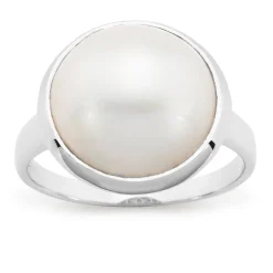 9ct Yellow Gold Mabe Pearl 13.5mm Rnd Bezel Ring