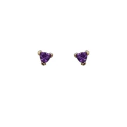 9ct Yellow Gold Purple Amethyst Trilliant Stud Earrings