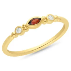 9ct Yellow Gold 4x2mm Garnet & Diamond Stacker Ring