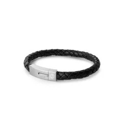 Evolve Latitude Blk Leather Bracelet with Steel Clasp
