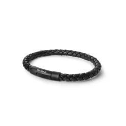 Evolve Latitude Blk Leather Bracelet with Matt Blk Stg Clasp