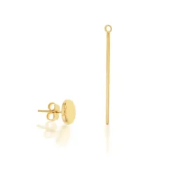 2 in 1 - 9K Yellow Gold Stud with detachable Thin Hanging Bar