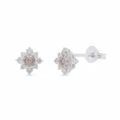 9k White & Rose Gold Pink & White Diamond Earrings