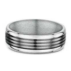 9K White Gold & Titanium Wedding Band (V)