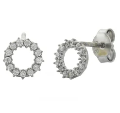 9k White Gold CZ Circle Stud Earrings