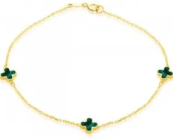 9k Yellow Gold 3 Malachite Petal Bracelet