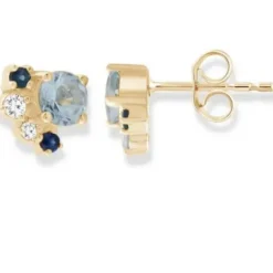 9k Yellow Gold Aquamarine & Diamond Sea Breeze Stud Earrings