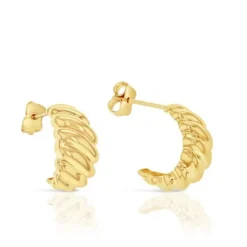 9k Yellow Gold Crescent Scalloped Stud Earrings