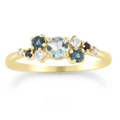 9k Yellow Gold Diamond & Aquamarine Sea Breeze Ring