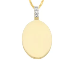 9k Yellow Gold Engravable Diamond Oval Pendant