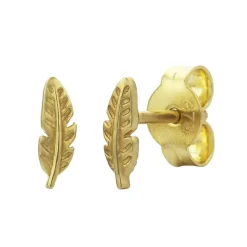 9k Yellow Gold Feather Stud Earrings