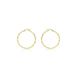 9k Yellow Gold Hollow Diamond Cut Hoop Earrings