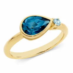 9k Yellow Gold London Blue Topaz East West Pear Ring