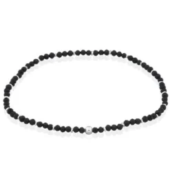 Luna Black Agate & Silver Bead Stretch Bracelet