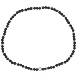 Luna Black Agate & Silver Bead Stretch Bracelet