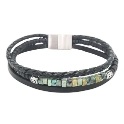 Revolution Onyx, Turquoise & Leather Bracelet