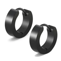 Revolution Stainless Steel Black 4X14mm Matte Huggie Earrings