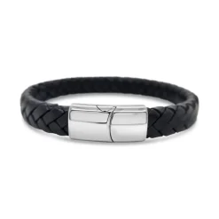 Revolution Steel & Black Leather Bracelet