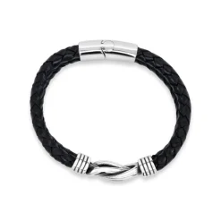 Revolution Steel & Black Leather Sailing Knot Bracelet