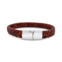 Revolution Steel & Brown Leather Bracelet