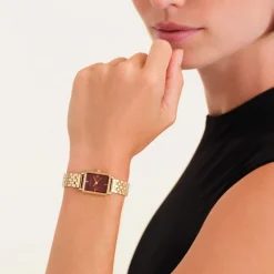 Rosefield Octagon XS Sunray Gld Burgandy Watch