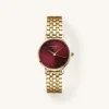 Rosefield Small Edit Sunray Gld Burgandy Watch