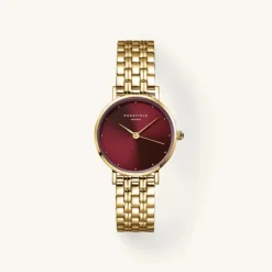 Rosefield Small Edit Sunray Gld Burgandy Watch