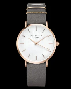 Rosefield W Village MOP Dial Rose Gold Grey Sued Strap