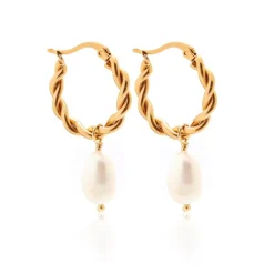 Silk & Steel Bianca Hoop Pearl Earrings | Gold