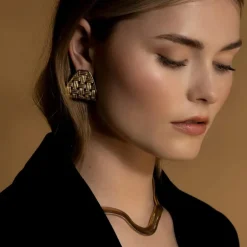 Silk & Steel Lattice Statement Earrings | Steel Gold Plated