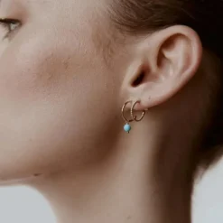 Silk & Steel Mini Turquoise Hoop Earrings | Silver