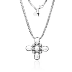 Silk & Steel Soleil Faux Pearl Detachable Brooch Necklacde | Steel