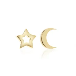 S+S Starry Night YG Plated Stg Star + Moon Studs
