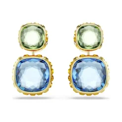 Swarovski | Chroma | Cushion Cut | Multi Colored | Gold | Drop | Earrings