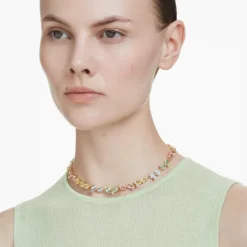 Swarovski | Gema | Mixed Cut | Multi Coloured Crystals | Gold | Tennis | Necklace