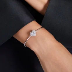 Swarovski Hyperbola Heart Bangle | Rhodium Plated