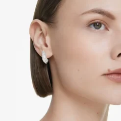 Swarovski Sublima Drop Earrings | Crystal Pearl | Rhodium Plated