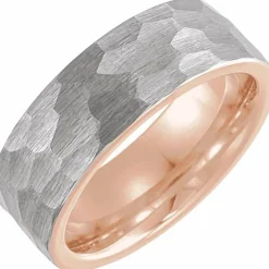 Tungsten & Rose Gold PVD Hammered Ring (R.5)